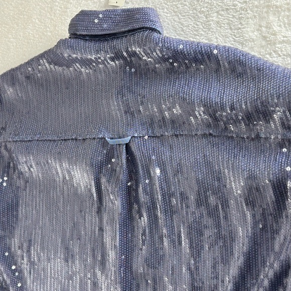 Anthropology Pilcro Shimmering Blue Buttondown Tunic Style Sequin Shirt Size XSP - Picture 13 of 15